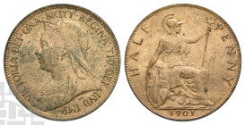 Great Britain. Hanover, Victoria AE Halfpenny. 1837-1901. London mint. Dated 1901. 'Old Head' type.