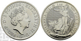 United Kingdom. Elizabeth II AR 2 Pounds. 1952-2022. Royal Mint. Dated 2021. Silver Britannia Series. Design by Jody Clark and Philip Nathan.
