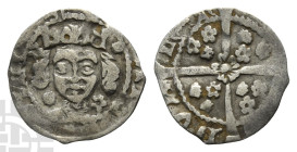 Ireland. Edward IV AR Penny. Second reign, 1471-1483. Dublin mint; i.m: not visible. Bust with sun and Roses/Rose on Cross coinage. Struck circa 1478-...