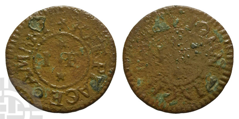 England. Cambridgeshire, Market Place. John Finch AE Farthing. 17th century. 
...