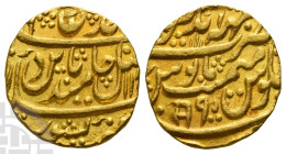 India, Princely States. Bharatpur AV Mohur. Time of Ratan Singh AH 1182-1183 (AD 1768-1769). In the name of Shah Alam II, Mughal emperor. Maha Indrapu...