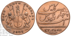 East India Company. Admiral Gardner Shipwreck CU 20 Cash. Dated 1808.