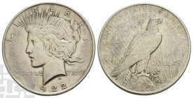 United States of America AR Dollar. Dated 1922. Philadelphia mint. Peace type. Design by Anthony de Francisci.