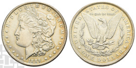 United States of America AR Dollar. Dated 1889. Philadelphia mint. Morgan type. Designs by George Thomas Morgan.