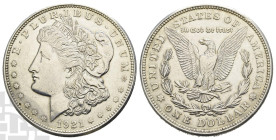 United States of America AR Dollar. Dated 1921. Denver mint. Morgan type. Design by George Thomas Morgan.