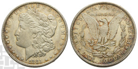 United States of America AR Dollar. Dated 1881. New Orleans mint. Morgan type. Design by George Thomas Morgan.