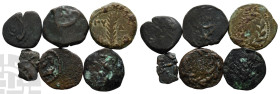 Group of Six [6] Judaean AE Coins. Circa 1st century BC-1st century AD.
