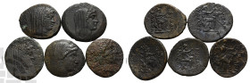 Group of Five [5] Thrace, Byzantion AE Coins. Circa 300-200 BC.
