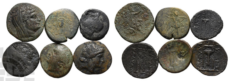 Group of Six [6] Greek AE Coins. Circa 3rd-1st century BC. 

Group of Six [6] ...