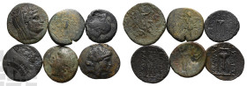 Group of Six [6] Greek AE Coins. Circa 3rd-1st century BC.