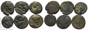 Group of Six [6] Lesbos, Mytilene Countermarked AE Coins. 3rd-1st century BC.