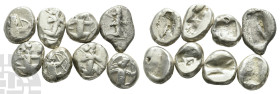 Group of Eight [8] AR Sigloi of Achaemenid Empire. 5th-4th century BC.
