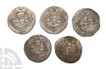 Group of Five [5] Sasanian Kingdom AR Drachms. 6th-7th century AD.