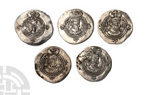 Group of Five [5] Sasanian Kingdom AR Drachms. 6th-7th century AD.