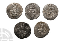 Group of Five [5] Sasanian Kingdom AR Drachms. 6th-7th century AD.