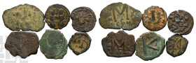 Group of Six [6] Byzantine AE Coins. 6th-8th century AD.
