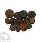 Group of Fourteen [14] Byzantine AE Coins. 6th-10th century AD.