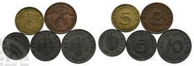 Group of Five [5] Germany, Third Reich AE Coins. 1937-1941.