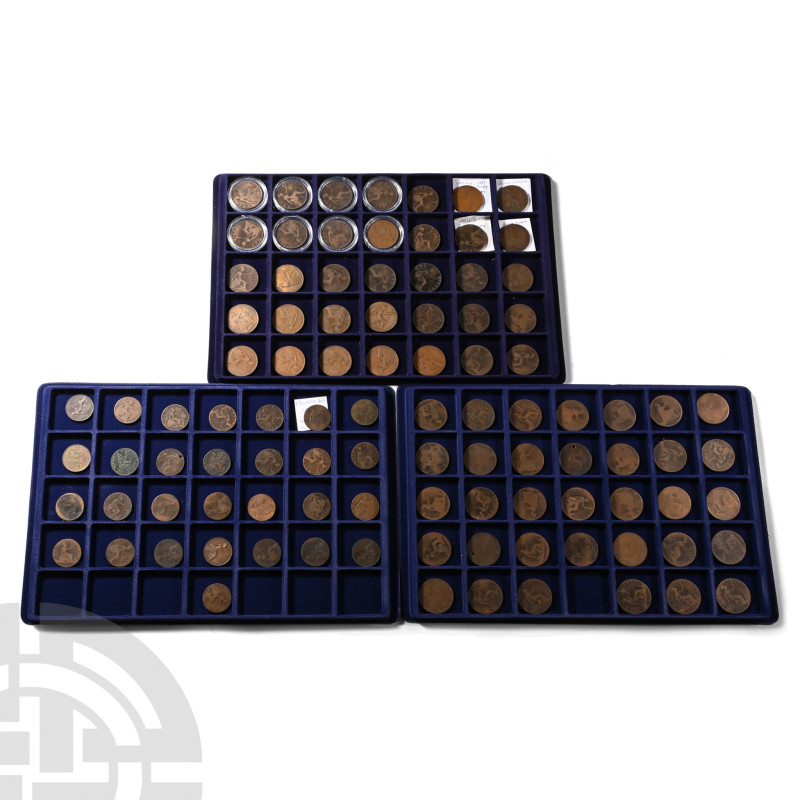Group of One Hundred [100] Great Britain CU Pennies and Halfpennies. 19th-20th c...