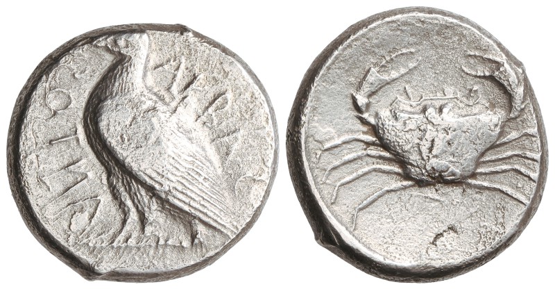 Tetradracma. 472-413 a.C. AKRAGAS. SICILIA. Anv.: AKRAC-ANTO¶. Águila en pie a i...