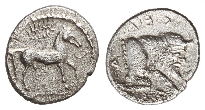 Litra. 480-470 a.C. GELA. SICILIA. Anv.: Caballo a derecha, encima corona. Rev.:...