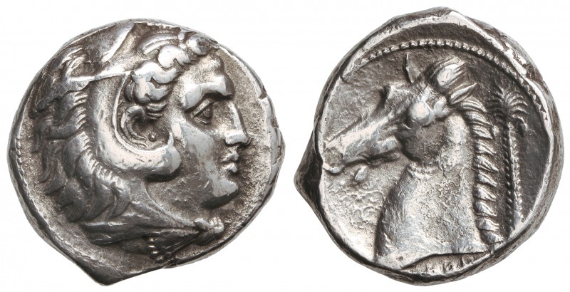 Tetradracma. 330-310 a.C. SICILIA. DOMINACIÓN CARTAGINESA. Anv.: Cabeza de Hércu...