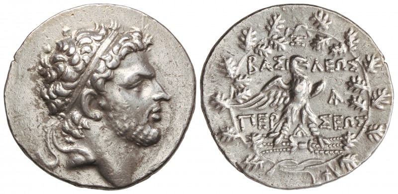 Tetradracma. 178-168 a.C. PERSEO. REYES DE MACEDONIA. Anv.: Cabeza barbada y dia...