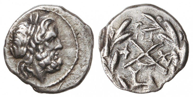 Trióbolo. 274-146 a.C. LIGA AQUEA. Anv.: Cabeza laureada de Zeus a derecha. Rev....