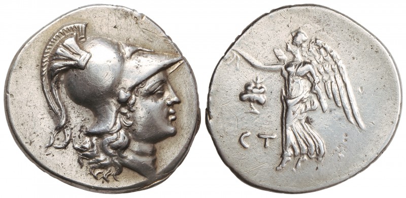 Tetradracma. 190-36 a.C. SIDE. PAMPHILIA. Anv.: Cabeza de Atenea con casco corin...