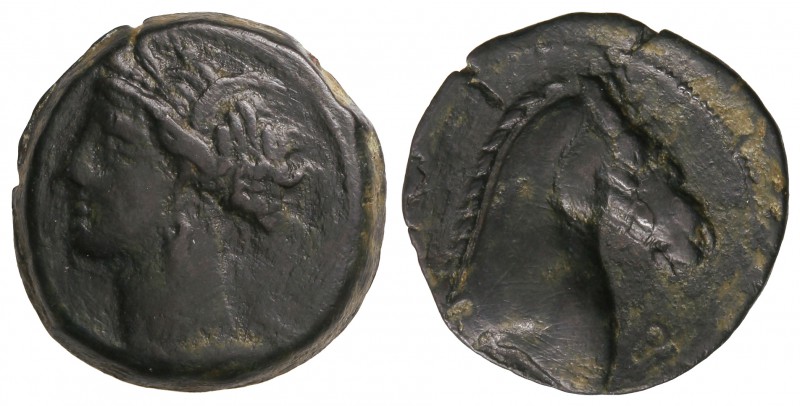 AE 18. 250 a.C. CARTAGO. ZEUGITANIA. Anv.: Cabeza de Tanit a izquierda. Rev.: Ca...