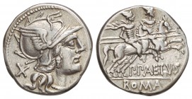 Denario. 138 a.C. AELIA-3. P. Aelius Paetus. 3,80 grs. AR. Cal-70; FFC-99. MBC+.