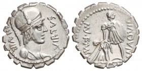 Denario. 71 a.C. AQUILLIA-2. Manius Aquillius Mn. f. Mn. N. Anv.: Busto de la Virtud con yelmo a derecha. 3,90 grs. AR. Serrato. (Pequeña grieta). Res...