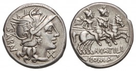Denario. 148 a.C. ATILIA-9. M. Atilius Saranus. 3,80 grs. Cal-246; FFC-176. MBC+.