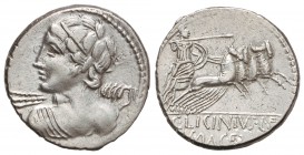 Denario. 84 a.C. LICINIA-16. C. Licinius L. f Macer. Taller Auxiliar de Roma. 4 grs. AR. Cal-889; FFC-803. MBC+.