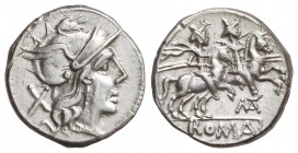 Denario. 179-170 a.C. MATIENA-2. Matienus. 3,80 grs. AR. Restos de brillo original. Cal-977; FFC-902. EBC-.