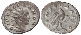 Antoniniano. Acuñada el 250-251 d.C. ALEJANDRO SEVERO. Restitución de TRAJANO DECIO. Anv.: DIVO ALEXANDRO. Busto radiado a derecha. Rev.: CONSECRATIO....
