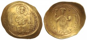 Histamenon Nomisma. CONSTANTINO X (1059-1067 d.C.). Anv.: Cristo entronizado de frente. Rev.: Constantino en pie de frente con lábaro y globo crucífer...