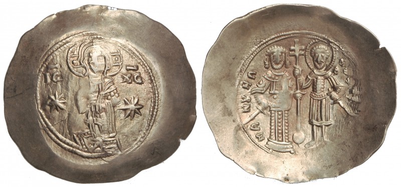 Aspron Trachy. MANUEL I (1143-1180 d.C.). CONSTANTINOPLA. Anv.: Cristo entroniza...