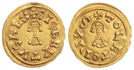 Triente. SISEBUTO (612-621 d.C.). TOLETO (Carthaginensis). Anv.: ¶SISEBVTVS RE¶. Rev.: ¶TOLETO PIV¶. 1,49 grs. AU. VCC-229.6. EBC-.