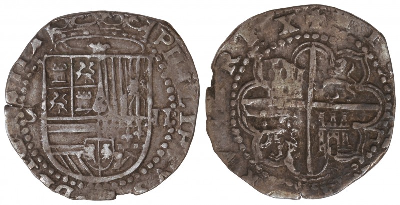 2 Reales. S/F. SEVILLA. Anv.: S - Escudo - II. Rev.: ¶a la derecha del 4º cuarte...
