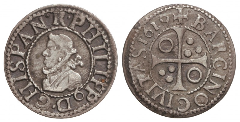 1/2 Croat. 1619. BARCELONA. 1,54 grs. Pátina. Cal-542. MBC+.