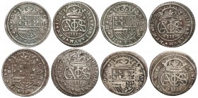 Lote 4 monedas 2 Reales. 1708, 1709, 1710 y 1711. BARCELONA. Cal-24/27. MBC- a MBC+.