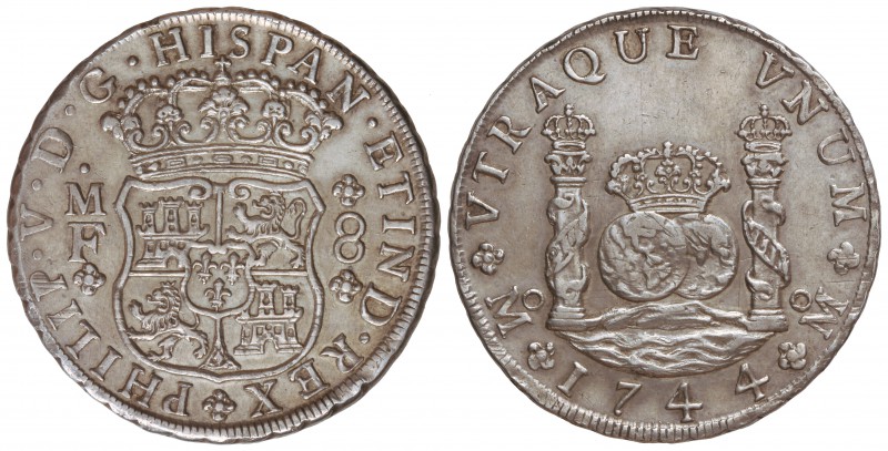 8 Reales. 1744. MÉXICO. M.F. 26,80 grs. Columnario. (Leves rayitas de ajuste). R...