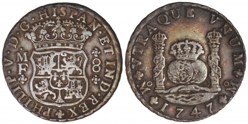 8 Reales. 1746. MÉXICO. M.F. 26,81 grs. Columnario. Acuñación póstuma. Pátina os...