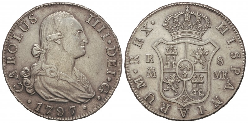 8 Reales. 1797. MADRID. M.F. 27,07 grs. Restos de brillo original. Bonita pieza....