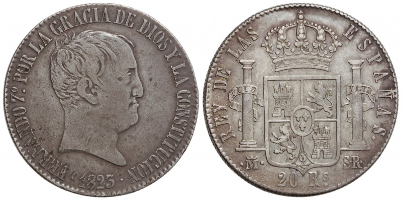 20 Reales. 1823. MADRID. S.R. 26,82 grs. Acuñación algo floja, normal en esta pi...