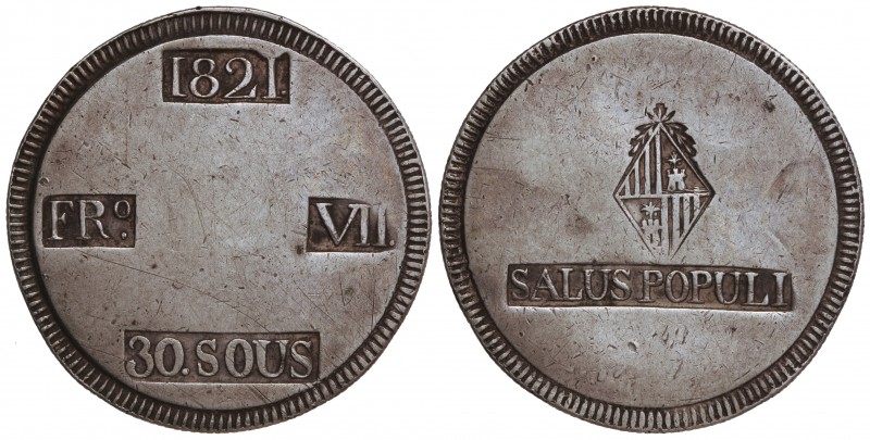 30 Sous. 1821. MALLORCA. Rev.: SALUS POPULI. 26,56 grs. Cal-525. MBC+.