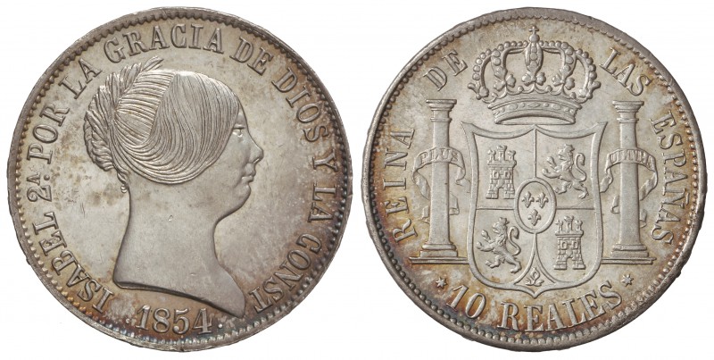 10 Reales. 1854. MADRID. 12,90 grs. (Leves golpecitos en anverso). Ligera pátina...