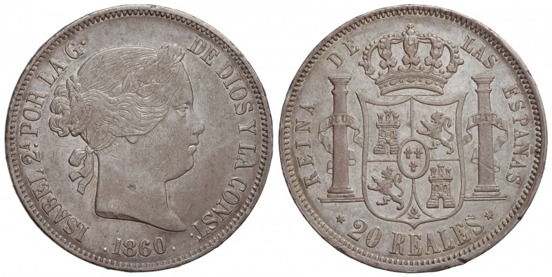 20 Reales. 1860. MADRID. 25,85 grs. (Rayitas y pequeños golpecitos en gráfila). ...