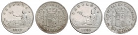 Lote 2 monedas 50 Céntimos. 1869 (*6-9) y 1870 (*7-0). S.N.-M. (Limpiadas en anverso). A EXAMINAR. MBC a MBC+.